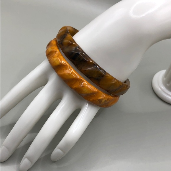 Mississippi mud swirl bakelite carved textured bangle bracelets vintage bundle 2 - Picture 6 of 7